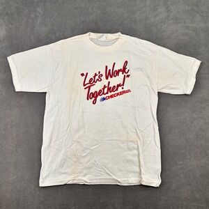Vintage Cotton Net Let's Work Together Checker Auto Parts T-Shirt Mens XL‎ White